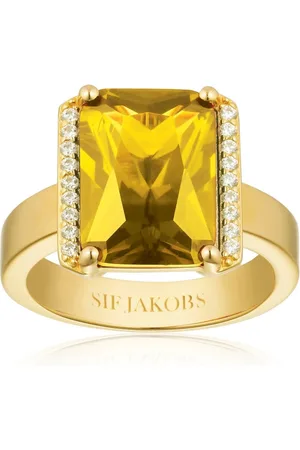 Sif Jakobs Femme, Accessoires, Jaune, Taille: 58 MM Bague Statement Plaquée Or avec Pierres Taillées en Émeraude
