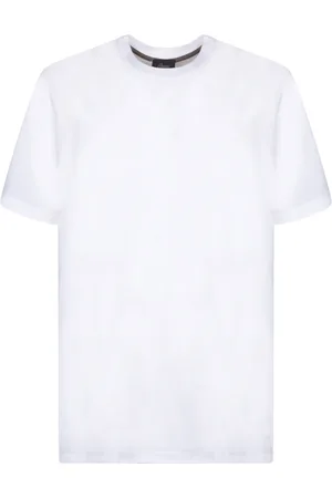 BRIONI Homme, Tops, Blanc, Taille: L T-shirt Blanc en Coton Manches Courtes