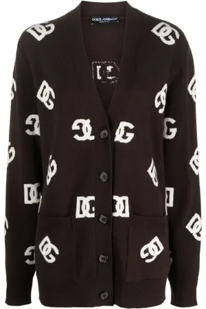 Dolce & Gabbana Femme, Pulls, Brun, Taille: 36 FR Cardigan en Laine Monogramme Marron