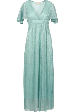 Kaos Femme, Robes, Bleu, Taille: 38 FR Robe Lurex Col en V avec Manches Courtes