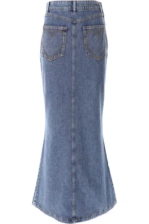 Moschino Femme, Jupes, Bleu, Taille: 38 FR Denim Heart Pockets Jupe Longue
