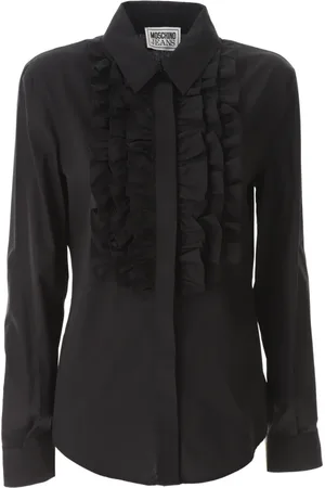 Moschino Femme, Blouses et Chemises, Noir, Taille: 40 FR Chemise à Volants en Coton Noir