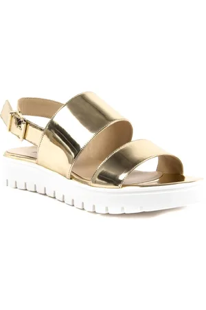 DEE OCLEPPO Femme, Chaussures, Jaune, Taille: 39 EU Sandales en Cuir Métallique Doré avec Talon