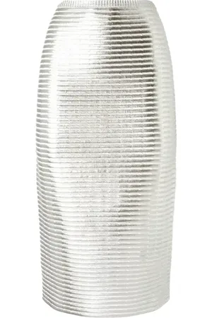 GENNY Femme, Jupes, Gris, Taille: 36 FR Jupe Midi Laminée