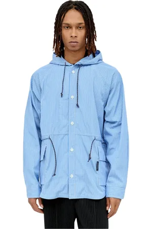Comme des Garçons Homme, Vestes, Bleu, Taille: M Veste à Capuche en Coton Rayé