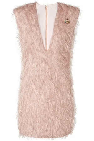 GENNY Femme, Robes, Rose, Taille: 38 FR Robe Mini sans manches à col en V