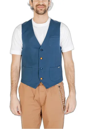 GIANNI LUPO Homme, Vestes, Bleu, Taille: S Gilet sans Manches en Coton Bleu Col en V