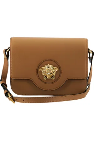 VERSACE Femme, Sacs, Brun, Taille: ONE Size Sac Bandoulière en Cuir Marron avec Rabat