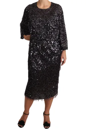 Dolce & Gabbana Femme, Robes, Noir, Taille: 38 FR Robe Shift Midi Noire à Paillettes