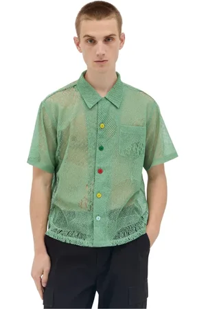 Brain Dead Homme, Chemises, Vert, Taille: S Chemise en Maille avec Boutons Dépareillés