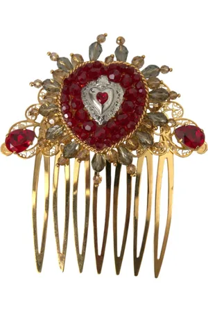 Dolce & Gabbana Femme, Accessoires, Multicolore, Taille: ONE Size Peigne Cheveux Cristal Cœur Laiton