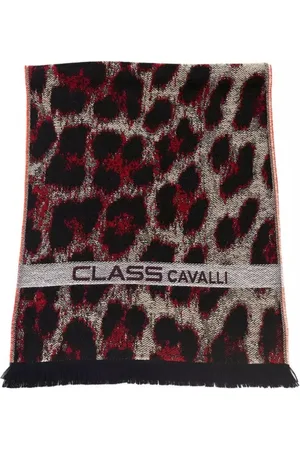 Roberto Cavalli Homme, Accessoires, Multicolore, Taille: ONE Size Fantasy Logo Écharpe Burgundy Laine Acrylique