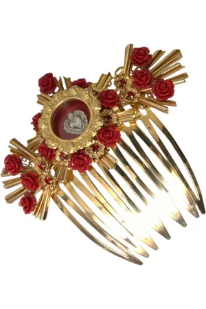 Dolce & Gabbana Femme, Accessoires, Jaune, Taille: ONE Size Peigne à cheveux cœur cristal floral