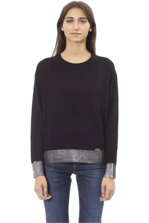 BALDININI Femme, Pulls, Noir, Taille: 40 FR Pull en Laine Noir à Col Rond