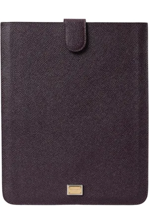 Dolce & Gabbana Femme, Sacs, Brun, Taille: ONE Size Étui pour tablette en cuir avec logo et plaque