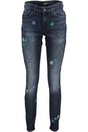 Desigual Femme, Jeans, Bleu, Taille: 44 FR Jean slim en coton brodé
