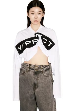 Y / PROJECT Femme, Tops, Blanc, Taille: 38 FR Twisted Logo Print Crop T-Shirt