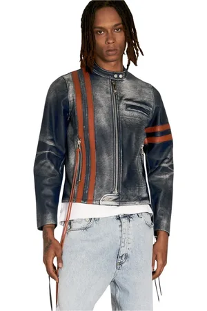 Eytys Homme, Vestes, Bleu, Taille: XS Veste en Cuir Navy avec Détail Logo