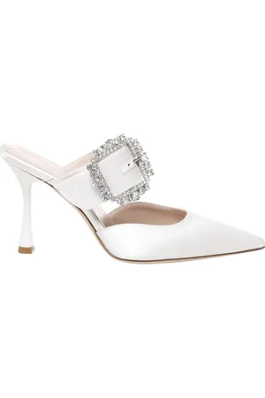 Giuliano Galiano Femme, Chaussures, Blanc, Taille: 38 EU Sandales Blanches en Satin avec Boucle Décorée