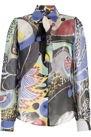 Moschino Femme, Blouses et Chemises, Noir, Taille: 36 FR Blouse en Soie à Abstrait
