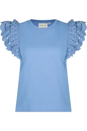 Fabienne Chapot Femme, Tops, Bleu, Taille: 44 FR T-Shirt en Coton à Manches Papillon