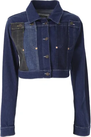 Moschino Femme, Vestes, Bleu, Taille: 38 FR Patchwork Cropped Denim Jacket