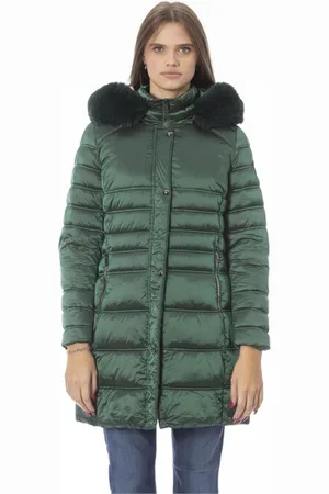 BALDININI Femme, Manteaux, Vert, Taille: 38 FR Doudoune Longue Verte avec Poches Filetées