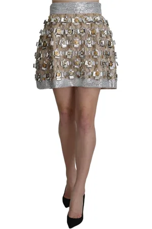 Dolce & Gabbana Femme, Jupes, Gris, Taille: 38 FR Jupe Mini A-Line Cristaux