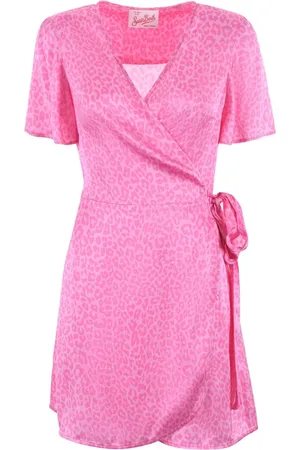 MC2 SAINT BARTH Femme, Robes, Rose, Taille: 38 FR Robe en satin de viscose imprimé léopard