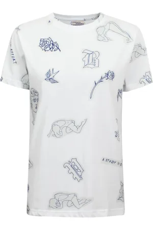 Baum und Pferdgarten Femme, Tops, Blanc, Taille: 38 FR T-shirt en coton avec impression tatouage