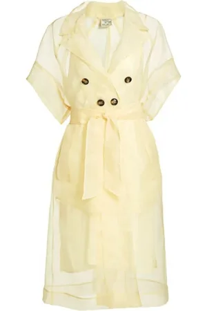 Baum und Pferdgarten Femme, Robes, Jaune, Taille: 38 FR Robe Portefeuille Chiffon Manche Courte Bouton