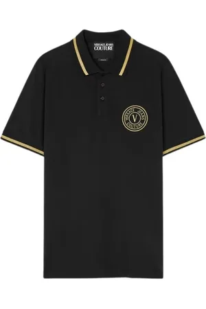 VERSACE Homme, Tops, Noir, Taille: 3XL Polo Noir Or Brodé