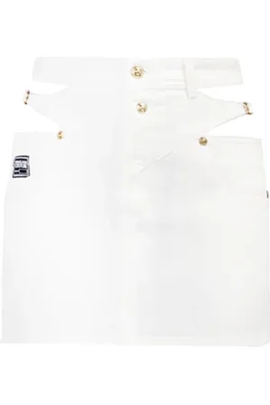 VERSACE Femme, Jupes, Blanc, Taille: 36 FR Jupe en denim blanc avec détails baroques
