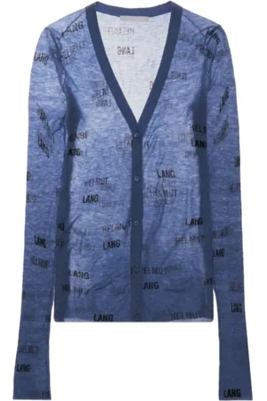 Helmut Lang Femme, Pulls, Bleu, Taille: 42 FR Cardigan en Laine Bleue