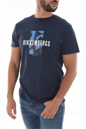 Bikkembergs Homme, Tops, Bleu, Taille: S T-shirt en coton avec logo imprimé