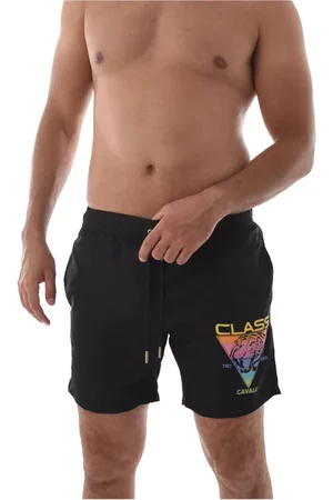 Roberto Cavalli Homme, Maillots de bain, Noir, Taille: L Short de Bain Noir avec Logo Imprimé