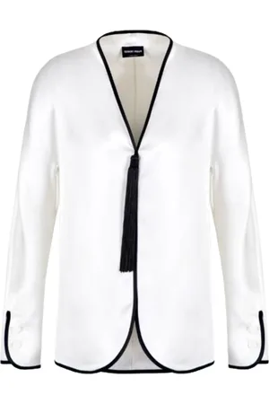 Giorgio Armani Femme, Blouses et Chemises, Blanc, Taille: 36 FR Chemise blanche en soie avec piping