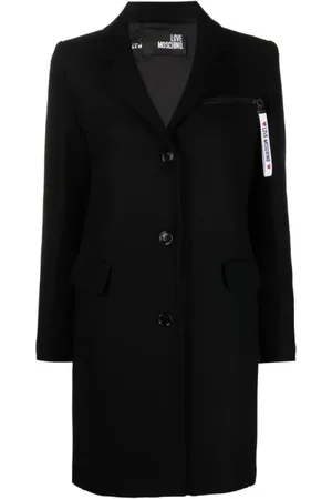 Moschino Femme, Manteaux, Noir, Taille: 38 FR Manteau Rouge en Laine avec Poche Zippée Logo