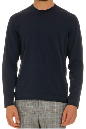 DRUMOHR Homme, Pulls, Bleu, Taille: L Pull Bleu en Coton Manches Longues