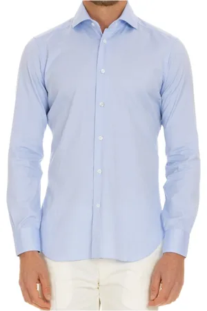 BARBA Homme, Chemises, Bleu, Taille: M Chemise en Coton Rayée Bleu Clair Sur Mesure