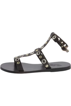 Ancient Greek Sandals Femme, Chaussures, Brun, Taille: 36 EU Tongs en cuir marron avec anneaux métalliques