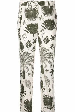 P.A.R.O.S.H. Femme, Pantalons, Multicolore, Taille: 40 FR Pantalon en Coton Vert à Imprimé Graphique