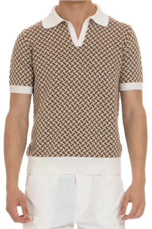 DRUMOHR Homme, Tops, Multicolore, Taille: S Polo en coton-lin fantaisie biscuit