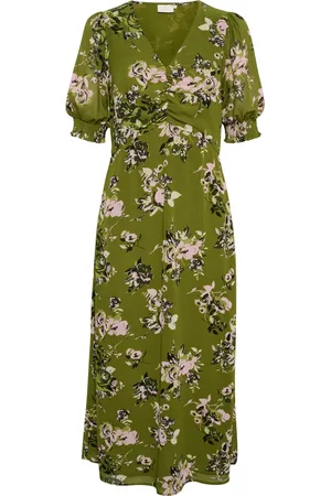Kaffe Femme, Robes, Vert, Taille: 38 FR Robe Verte à Imprimé Fleur Stencil