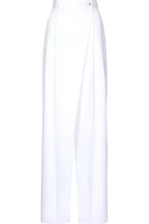 Dolce & Gabbana Femme, Pantalons, Blanc, Taille: 36 FR Pantalon Taille Haute Évasé en Blanc Optique