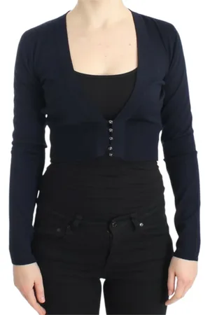 Roberto Cavalli Femme, Pulls, Bleu, Taille: 42 FR Élégant cardigan court en laine