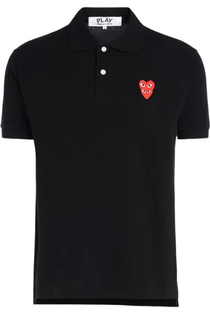 Comme des Garçons Homme, Tops, Noir, Taille: M Polo Noir avec Cœurs Superposés