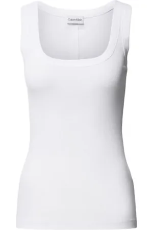 Calvin Klein Femme, Tops, Blanc, Taille: 42 FR Débardeur en coton côtelé