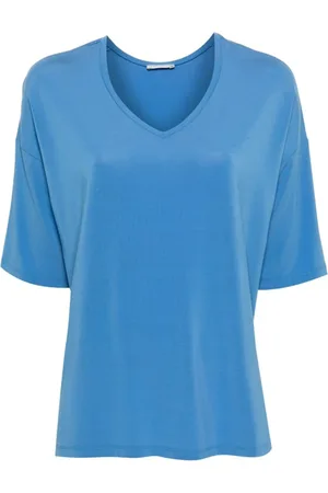 LE TRICOT PERUGIA Femme, Tops, Bleu, Taille: 48 FR T-shirt bleu à col en V avec épaules tombantes