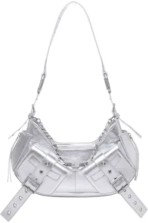 BIASIA Femme, Sacs, Gris, Taille: ONE Size Sac Bandoulière en Cuir Argent avec Poches Avant